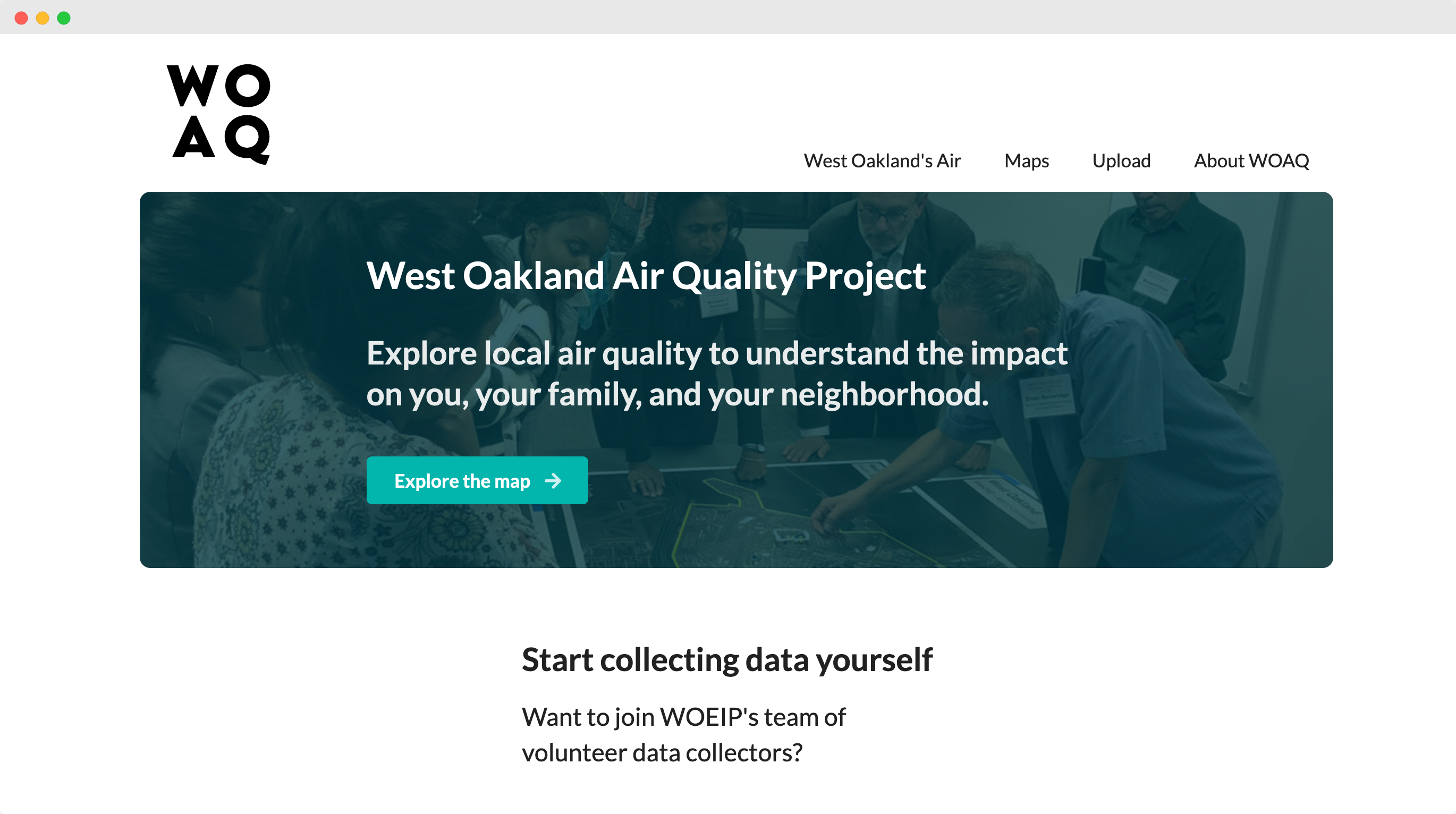 screenshot of West Oakland Air Quality (WOAQ)