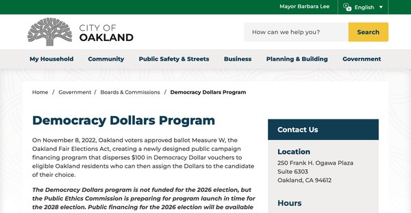 screenshot of Democracy Dollars